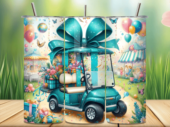 Download Teal Golf Cart with Balloons Tumbler PNG - Premium Resources