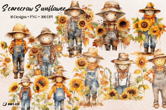 Download Watercolor Scarecrow Sunflower Clipart - Premium Resources