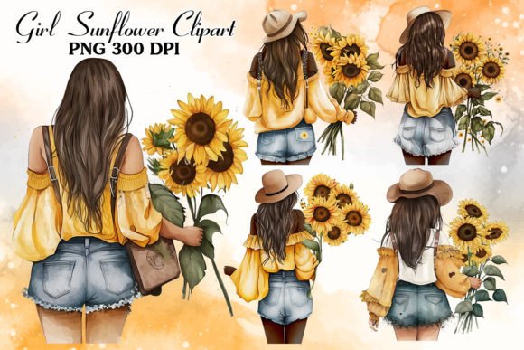 Download Sunflower Girl Watercolor Clipart - Premium Bundle