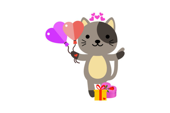 Download Cute Animal Cat with Two Balloons - Premium Bundle