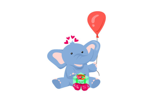 Download Cute Animal Elephant with Balloons, Gift - Premium Resources