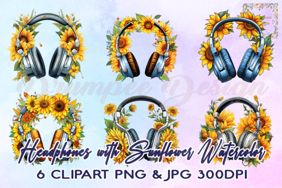 Download Headphones with Sunflower Watercolor PNG - Premium Resources